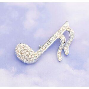 Vintage Mid-century Elegant Silver Tone Musical Sixteenth Note Brooch - S15